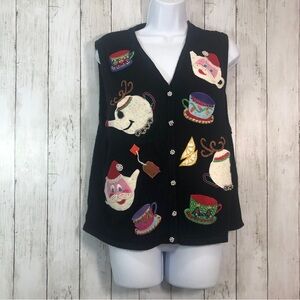 Arriviste Christmas Theme Button Up Sweater Vest Extra Large